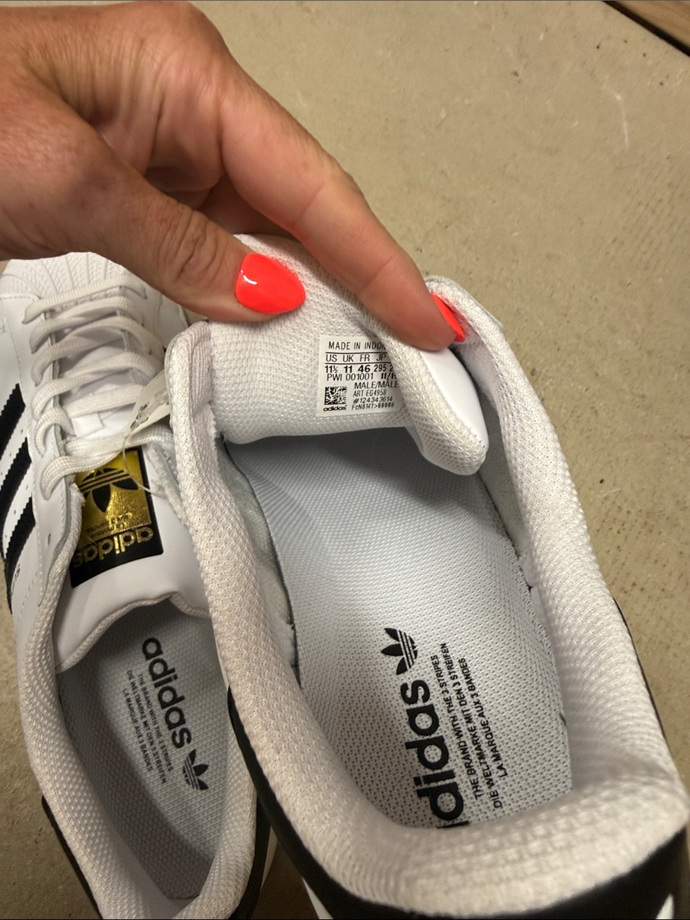adidas White Sneakers with Black 3-Stripes and Gold Tongue Logo - Picture 2 of 4